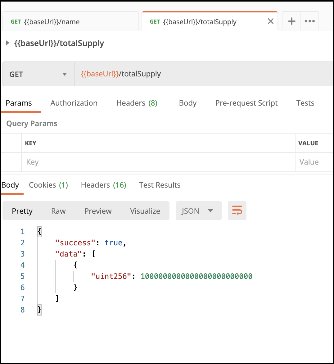 EthVigil HTTP GET call on smart contract public accessor `totalSupply`